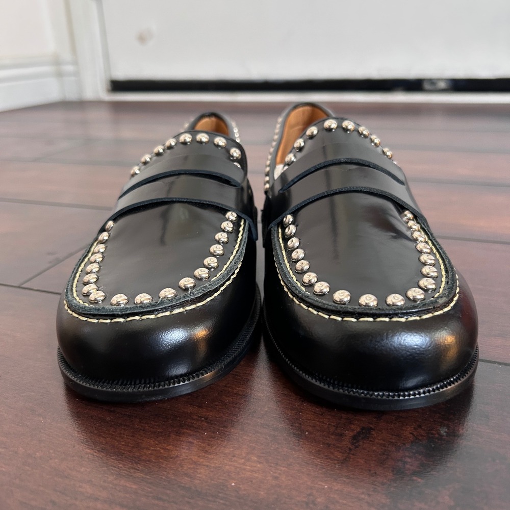 $460 NWOB Isabel‎ Marant Black Fenzay Studded Loafers Women's size 37 Goth Punk - Picture 2 of 8